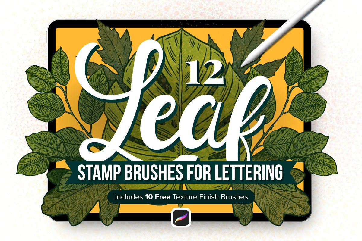 [Paid] 12 Leaf Procreate Stamp Brushes - Free Brushes for Procreate